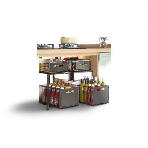 Rangement sous Evier 2 Niveaux Organisateur de Cuisine en Métal étagère à épices Organiseur Coulissant Noir, Modèle-A