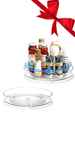 LUZOON Plateau Tournant Epices Rotatif, Lazy Susan Organisateur Organizer de Rangement Cuisine d&apos;étagère de Placard Support de Stockage d&apos;articles pour Condiments,Frigo,Chambre 23cm 2Etages
