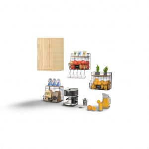 3 pcs de fruits de cuisine à couvercle en bois - stockage mural d&apos;oignons et de pommes de terre avec plaque signalétique, panier suspendu en fil métallique armoire de rangement de comptoir de cuisine