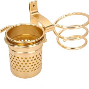 Wakects Porte-sèche-cheveux avec tasse murale, support pour sèche-cheveux mural en aluminium, porte-téléphone mural avec vis de fixation pour salle de bain, douche, hôtel barbier or