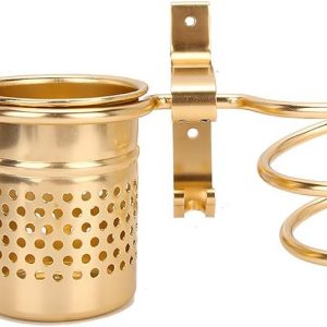 Wakects Porte-sèche-cheveux avec tasse murale, support pour sèche-cheveux mural en aluminium, porte-téléphone mural avec vis de fixation pour salle de bain, douche, hôtel barbier or