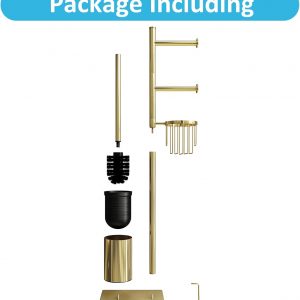 Porte-Papier Toilette en Acier Inoxydable Or avec Brosse WC et Panier d’Angle Rond. Design élégant, Durable, résistant à la Rouille et idéal pour Gagner de l’Espace