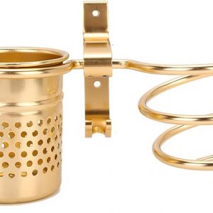 Wakects Porte-sèche-cheveux avec tasse murale, support pour sèche-cheveux mural en aluminium, porte-téléphone mural avec vis de fixation pour salle de bain, douche, hôtel barbier or