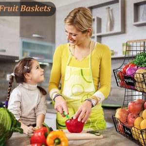 3 pcs de fruits de cuisine à couvercle en bois - stockage mural d&apos;oignons et de pommes de terre avec plaque signalétique, panier suspendu en fil métallique armoire de rangement de comptoir de cuisine