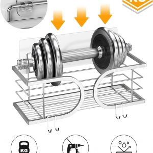 Adurei Etagère Douche Sans Percage Murale de Rangement pour Bouteilles de Shampoing Gel 304 Acier Inoxydable Grande Capacité Support Douche pour Salle de BainArgent