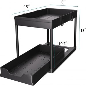 DEKAVA Lot de 2 Rangement sous Évier - Organisateur sous Evier Tiroir Coulissant à Extraction - Rangement Et Organisation De Cuisine - Panier de rangement multifonction pour salle de bain - Noir