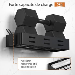 Cooeco Etagere Douche, Etagere Salle de Bain Sans Percage 2 Pièces Avec Porte Savon Douche et Crochet Rangement Douche Porte gel Douche Salle de Bain, Noir