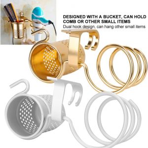 Wakects Porte-sèche-cheveux avec tasse murale, support pour sèche-cheveux mural en aluminium, porte-téléphone mural avec vis de fixation pour salle de bain, douche, hôtel barbier or