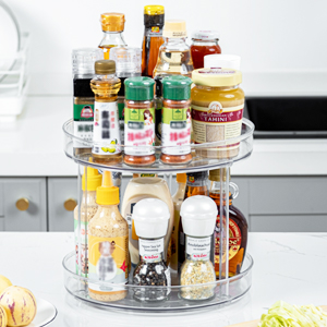LUZOON Plateau Tournant Epices Rotatif, Lazy Susan Organisateur Organizer de Rangement Cuisine d&apos;étagère de Placard Support de Stockage d&apos;articles pour Condiments,Frigo,Chambre 23cm 2Etages