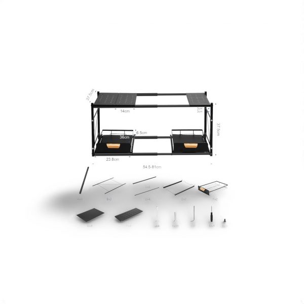 Rangement sous evier - Double Tiroir Coulissant Extensible 2 Étages,