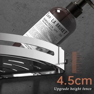 RCQD Etagere Douche Sans Percage 2 Pièces,Etagere Salle de Bain Angle Rangement Salle de Bain Inox Auto-adhésif,Étagère avec douche Avec 4 Crochets Pour Stockage dans la douche Argent
