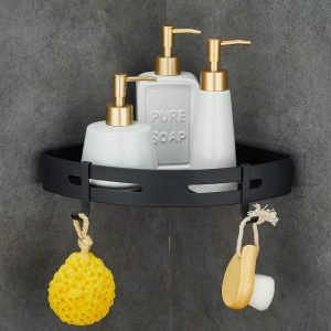 GRICOL Étagère d&apos;angle de douche sans perçage - En métal - Avec 2 crochets - Avec autocollant - Pour salle de bain et cuisine - Argenté