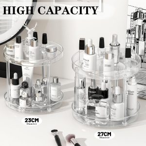 LUZOON Plateau Tournant Epices Rotatif, Lazy Susan Organisateur Organizer de Rangement Cuisine d&apos;étagère de Placard Support de Stockage d&apos;articles pour Condiments,Frigo,Chambre 23cm 2Etages