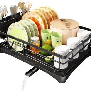 SAYZH Égouttoir à Vaisselle Détachable à 2 Niveaux, Organiseur D&apos;égouttoir à Vaisselle De Grande Capacité avec Porte-ustensiles, Egouttoir à Tasses pour Comptoir De Cuisine Noir