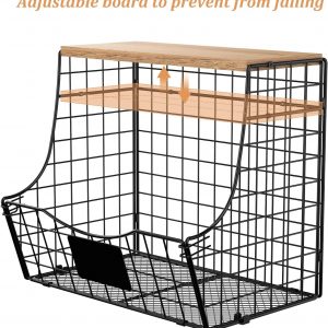 3 pcs de fruits de cuisine à couvercle en bois - stockage mural d&apos;oignons et de pommes de terre avec plaque signalétique, panier suspendu en fil métallique armoire de rangement de comptoir de cuisine