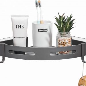 GRICOL Étagère d&apos;angle de douche sans perçage - En métal - Avec 2 crochets - Avec autocollant - Pour salle de bain et cuisine - Argenté