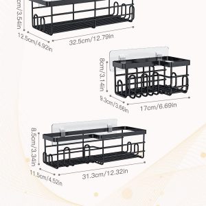 Uamector Etagère de Salle de Bain sans Perçage - 3 PCS Porte Shampoing Gel Douche Angle Antirouille - Etagère de Rangement pour Salle de Bain de Grande Capacité Lot de 3 Carrés Noir