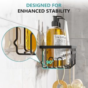 Vinabo Etagere Salle de Bain avec Porte-Savon, 3PCS,Etagere Douche sans Percage, Accessoire Salle de Bain Antirouille, Rangement Douch avec Crochets, Essentiels pour la Salle Bain, Cuisine Noir
