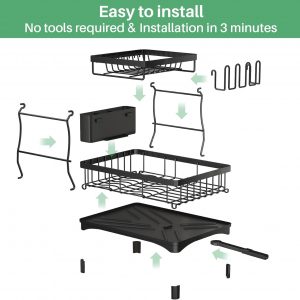 SAYZH Égouttoir à Vaisselle Détachable à 2 Niveaux, Organiseur D&apos;égouttoir à Vaisselle De Grande Capacité avec Porte-ustensiles, Egouttoir à Tasses pour Comptoir De Cuisine Noir