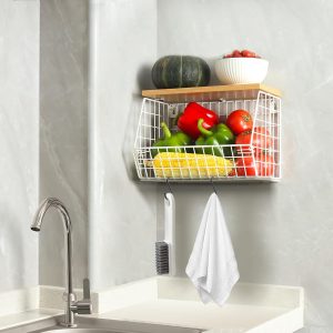 Mefirt Corbeille a Fruit Blanc, Rangement Legumes Cuisine, Kitchen Organizer peut Comme Rangement Fruits et Légumes, Support a Mural et Paniers de Basket Empilables pour Vegetable, Collations