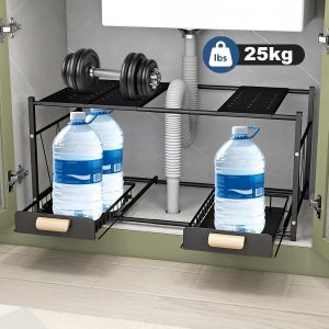 Rangement sous evier - Double Tiroir Coulissant Extensible 2 Étages,
