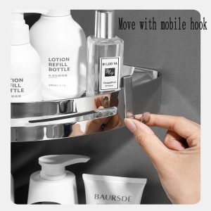RCQD Etagere Douche Sans Percage 2 Pièces,Etagere Salle de Bain Angle Rangement Salle de Bain Inox Auto-adhésif,Étagère avec douche Avec 4 Crochets Pour Stockage dans la douche Argent