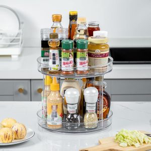 LUZOON Plateau Tournant Epices Rotatif, Lazy Susan Organisateur Organizer de Rangement Cuisine d&apos;étagère de Placard Support de Stockage d&apos;articles pour Condiments,Frigo,Chambre 23cm 2Etages
