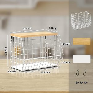 Mefirt Corbeille a Fruit Blanc, Rangement Legumes Cuisine, Kitchen Organizer peut Comme Rangement Fruits et Légumes, Support a Mural et Paniers de Basket Empilables pour Vegetable, Collations
