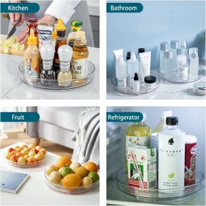 LUZOON Plateau Tournant Epices Rotatif, Lazy Susan Organisateur Organizer de Rangement Cuisine d&apos;étagère de Placard Support de Stockage d&apos;articles pour Condiments,Frigo,Chambre 23cm 2Etages