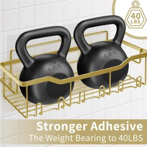 Etagère Douche sans Percage, 5 PCS Etagere Rangement Salle de Bain, Etagere, Accessoire en Acier Inoxydable 304, Rangement Douche Doré