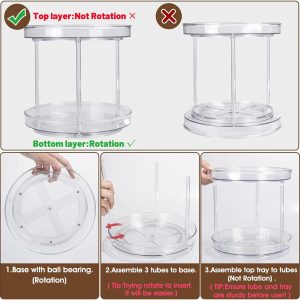 LUZOON Plateau Tournant Epices Rotatif, Lazy Susan Organisateur Organizer de Rangement Cuisine d&apos;étagère de Placard Support de Stockage d&apos;articles pour Condiments,Frigo,Chambre 23cm 2Etages