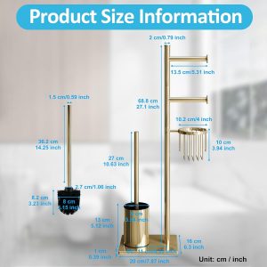 Porte-Papier Toilette en Acier Inoxydable Or avec Brosse WC et Panier d’Angle Rond. Design élégant, Durable, résistant à la Rouille et idéal pour Gagner de l’Espace
