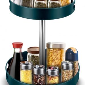 MEKOTRIN Étagère Épices 2 Niveaux, 360° Plateau Tournant pour Rangement Épices Cuisine, Porte-épices à Hauteur Réglable, Lazy Susan de Cuisine, Salon, Toilettes, Organisateur de CosmétiquesBlanc