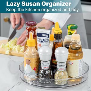LUZOON Plateau Tournant Epices Rotatif, Lazy Susan Organisateur Organizer de Rangement Cuisine d&apos;étagère de Placard Support de Stockage d&apos;articles pour Condiments,Frigo,Chambre 23cm 2Etages