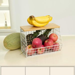 Mefirt Corbeille a Fruit Blanc, Rangement Legumes Cuisine, Kitchen Organizer peut Comme Rangement Fruits et Légumes, Support a Mural et Paniers de Basket Empilables pour Vegetable, Collations