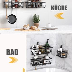 Uamector Etagère de Salle de Bain sans Perçage - 3 PCS Porte Shampoing Gel Douche Angle Antirouille - Etagère de Rangement pour Salle de Bain de Grande Capacité Lot de 3 Carrés Noir