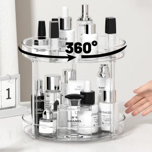 LUZOON Plateau Tournant Epices Rotatif, Lazy Susan Organisateur Organizer de Rangement Cuisine d&apos;étagère de Placard Support de Stockage d&apos;articles pour Condiments,Frigo,Chambre 23cm 2Etages