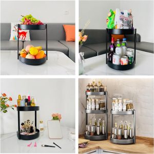 JOUING Plateau Tournant Epices Rangement Epices Cuisine 2 Etages étagère à épices Rotatif Métal Lazy Susan Organisateur pour ArmoireBlanc