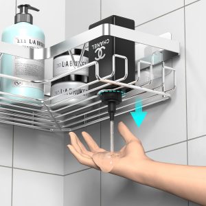 Kegii Support Douche Étagère de Douche sans Percage Etagere Salle Angle de Bain Coin Salle de Douche, Couleur Argent