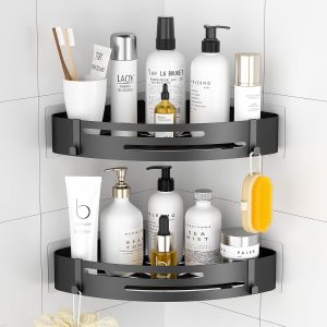 PNNP Etagere Douche Sans Percage Angle: Lot de 2 Etagere Salle de Bain Acier Inoxydable, Rangement Douche pour Bouteilles de Shampoing gel, Porte Savon Douche - Argent