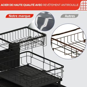 Egouttoir Vaisselle sur Evier avec Tapis Vaisselle Absorbant et système d&apos;évacuation Automatique vers l&apos;évier de la Cuisine - Organisateur Evier Cuisine 2 Niveaux