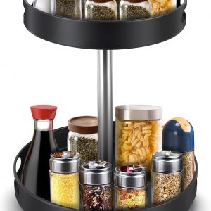 MEKOTRIN Étagère Épices 2 Niveaux, 360° Plateau Tournant pour Rangement Épices Cuisine, Porte-épices à Hauteur Réglable, Lazy Susan de Cuisine, Salon, Toilettes, Organisateur de CosmétiquesBlanc