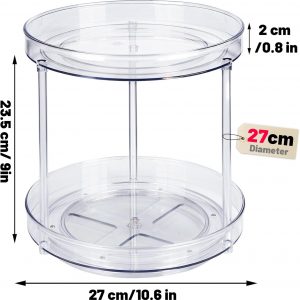 LUZOON Plateau Tournant Epices Rotatif, Lazy Susan Organisateur Organizer de Rangement Cuisine d&apos;étagère de Placard Support de Stockage d&apos;articles pour Condiments,Frigo,Chambre 23cm 2Etages
