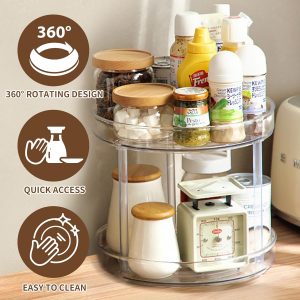 LUZOON Plateau Tournant Epices Rotatif, Lazy Susan Organisateur Organizer de Rangement Cuisine d&apos;étagère de Placard Support de Stockage d&apos;articles pour Condiments,Frigo,Chambre 23cm 2Etages