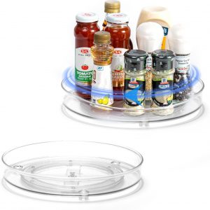LUZOON Plateau Tournant Epices Rotatif, Lazy Susan Organisateur Organizer de Rangement Cuisine d&apos;étagère de Placard Support de Stockage d&apos;articles pour Condiments,Frigo,Chambre 23cm 2Etages