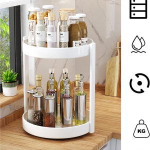 JOUING Plateau Tournant Epices Rangement Epices Cuisine 2 Etages étagère à épices Rotatif Métal Lazy Susan Organisateur pour ArmoireBlanc