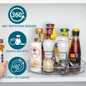 LUZOON Plateau Tournant Epices Rotatif, Lazy Susan Organisateur Organizer de Rangement Cuisine d&apos;étagère de Placard Support de Stockage d&apos;articles pour Condiments,Frigo,Chambre 23cm 2Etages