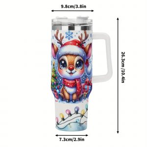 Gobelet isotherme en acier inoxydable de 40 onces à thème de Noël avec motif mignon de cerf, couvercle et paille - sans BPA, idéal pour Halloween, Noël, la Fête des Pères et la Fête des Mères