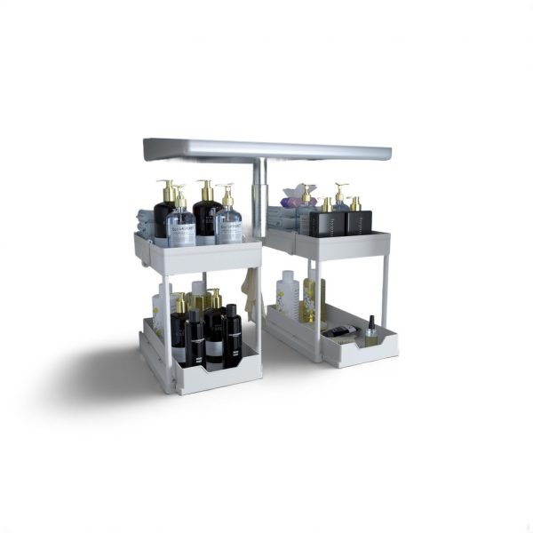 DEKAVA Lot de 2 Rangement sous Évier - Organisateur sous Evier Tiroir Coulissant à Extraction - Rangement Et Organisation De Cuisine - Panier de rangement multifonction pour salle de bain - Noir