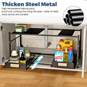 Rangement sous evier - Double Tiroir Coulissant Extensible 2 Étages,